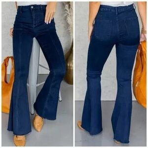 Vervet Selena Dark Wash High Rise Flare Jeans With Extra Exposed Front Seam